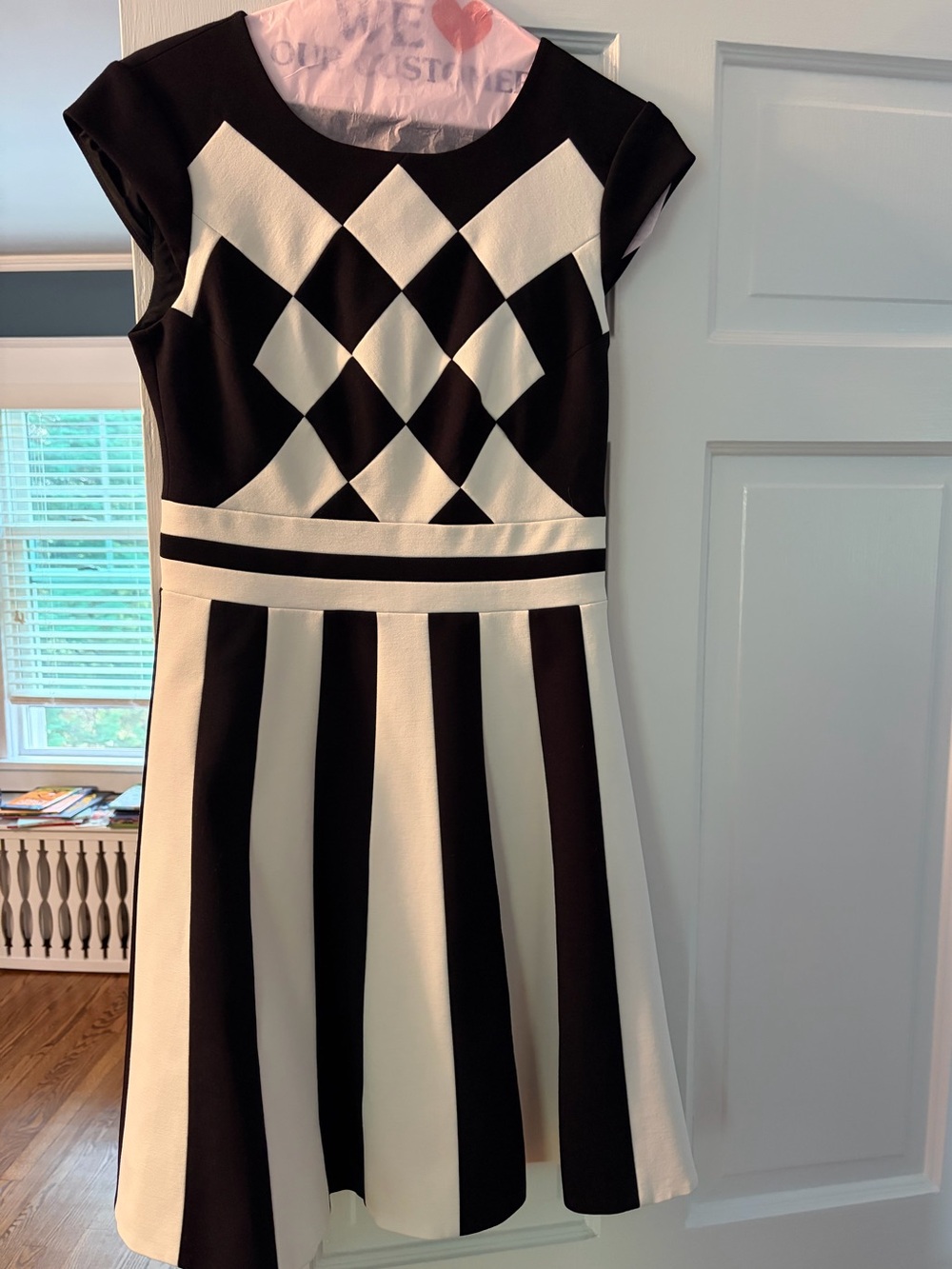 Karen Millen Black & White Geometric Fit-and-Flare Dress